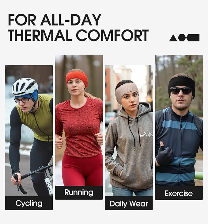 SUNMECI Lightweight Soft Fleece Headband - Breathable Ear Muffs for Men Women in Winter Running Cycling Ski Comfortable Warm for Clod Weather Sports