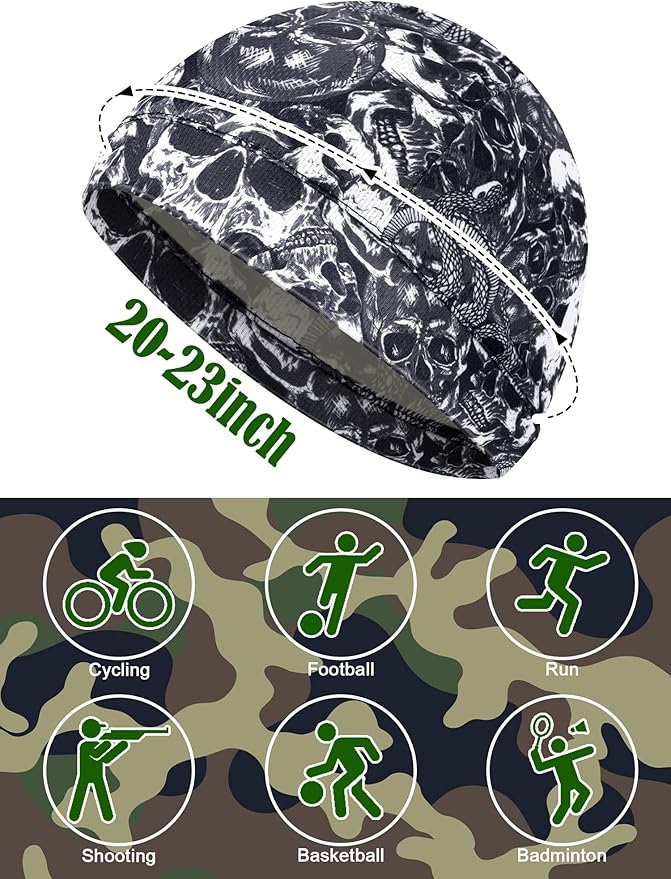 SATINIOR 6 Pcs Cooling Skull Cap Helmet Liner Sweat Wicking Cap Hard Hat Liner Bandana for Men Women Sports Cycling Running