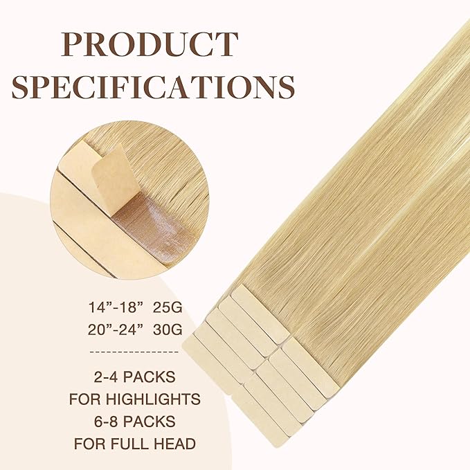 GOO GOO Tape in Hair Extensions Human Hair, 18AT60A Pearl Ash Blonde Highlights, 18inch 25g 10pcs, Skin Weft Seamless Invisible, Silky Straight with Thick Ends, Remy Human Hair