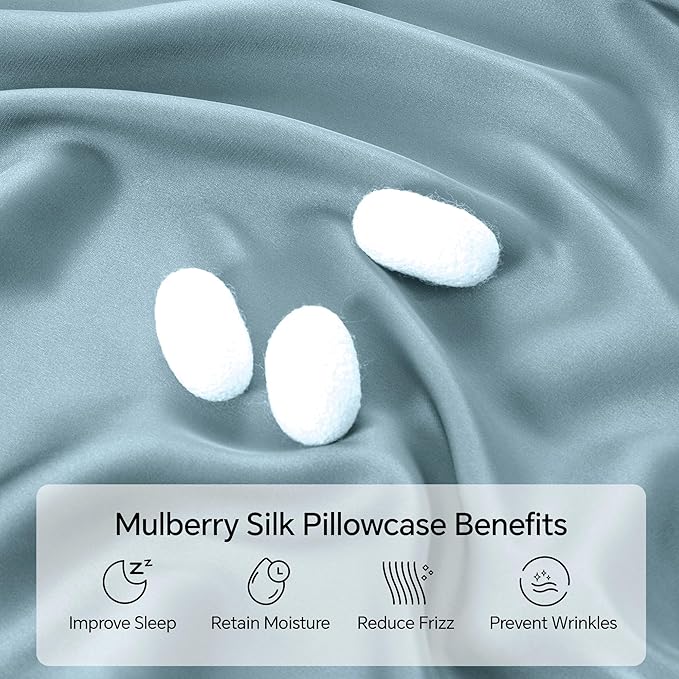 INFIIXSO Mulberry Silk Pillow Cases King Size Set of 2, Silk Pillowcase with Hidden Zipper 20"x36", Extraordinary Smooth and Soft Pillow Case for Hair and Skin(Airy Blue, 2 Pack)