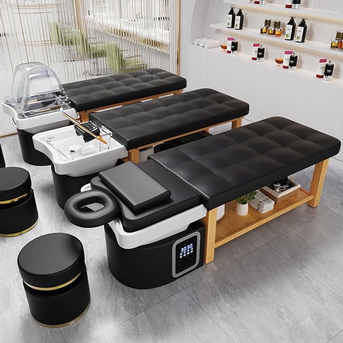 Stationary Head Spa Massage Table with Water Cycle & Fumigation Salon Equipment for Beauty Head Spa Physical Therapy Massage, Wood Frame, Black PU Leather