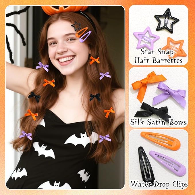 36Pcs Orange Mini Bow Hair Clips Y2K Star Metal Hair Barrettes Christmas Non Slip Water Drop Hair Clips Small Ribbon Hair Bows Cute Snap Bowknot Hair Claw Clips Accessories for Women Girls