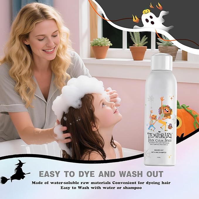 Black Temporary Hair Color Spray for Kids, Instant Colored Hair Dye Alternative for Girls Boys Women Men, Disposable Washable, Quick Styling for Party Cosplay Christmas Halloween, 150ml