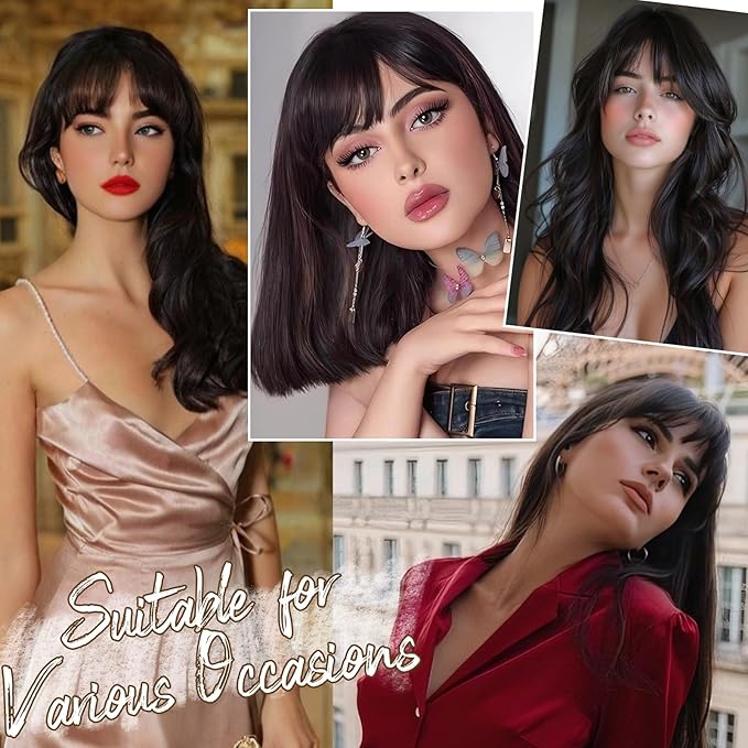 BARSDAR Human Hair Clip in Bangs - 100% Real Human Hair Clip in Bangs for Women - Natural Black French Bangs Fringe with Temples Real Hair Bangs Extensions Hairpieces - Natural Black