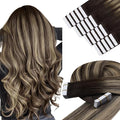 YoungSee Tape in Hair Extensions Real Human Hair Balayage Tape Extensions Human Hair Dark Brown Ombre Blonde with Brown Tape in Extension Real Hair 22 Inch 20pcs 50g Soft Hair Extension