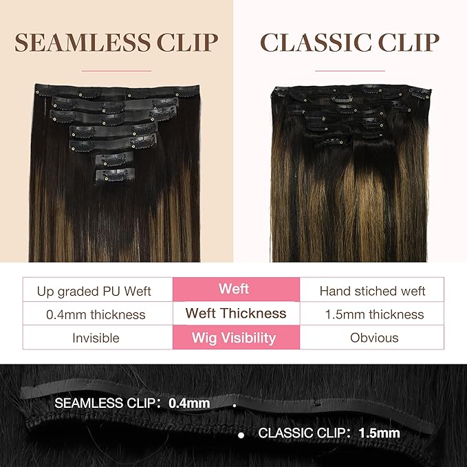 GOO GOO Clip in Hair Extensions Real Human Hair, Remy Human Hair Extensions Clip ins for Women, Natural Human Hair, 22inch 150g 7Pcs, 1B/6/1B Balayage Natural Black to Chestnut Brown