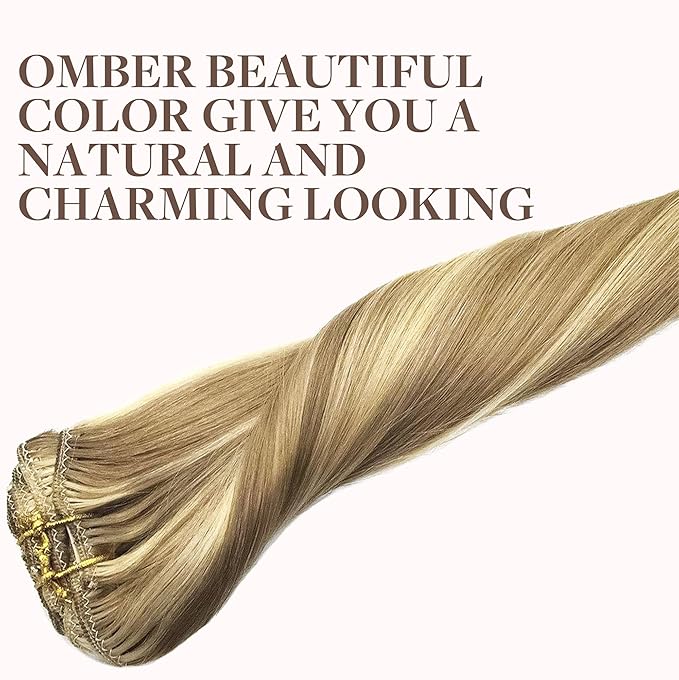 GOO GOO Clip in Hair Extensions Real Human Hair, Remy Human Hair Extensions Clip ins for Women, Natural Human Hair, 20inch 120g 7Pcs, 16/22 Light Blonde Highlighted Golden Blonde