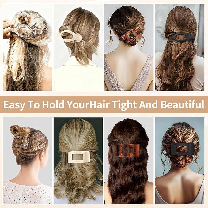 8Pcs French Flat Hair Clips for Women 2 Styles Claw Clips for Girls Matte Flat Hair Claw Clips for Thin and Thick Hair Large Non-slip Strong Hold Hair Accessories for Women (Transparent)
