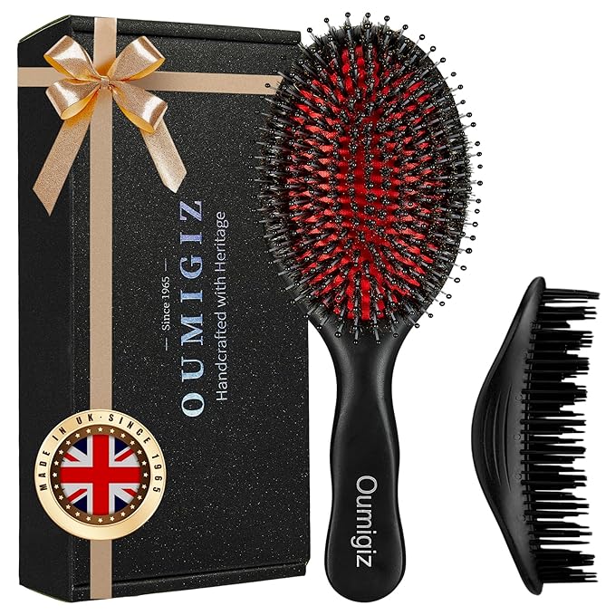 Boar Bristle Hair Brush Since 1965 British Craftsmanship, Handmade Natural Wood Slick Back Hairbrush, Soft Bristles Gentle Detangling Smoothing Women Men Kids Long Curly Thick,Thin, Fine Hair