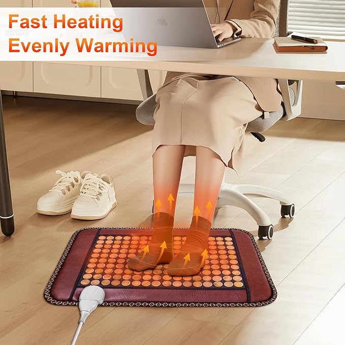 Natural Blue Jade Heating Pad, Infrared Heating Pad, Far Infrared Heating Pads with Travel Bag and Chair Strap, Smart Controller with Memory Function, Auto Shut Off (Brown, 25 in x 18 in)