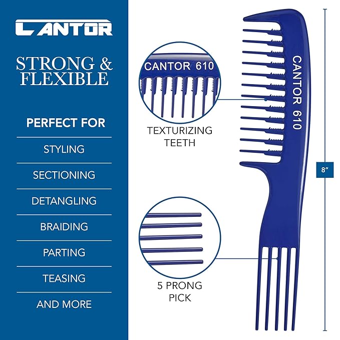 Cantor Lift Teasing Wide Tooth Comb - 5 Pack Chemical and Heat Resistant Detangler - Anti Static for All Hair Types - Durable and Lightweight