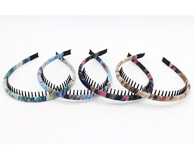 4-Pack Multi-colored Resin Teeth Hair Hoop Non-slip Comfortable Women's/Girls Fashion Headbands