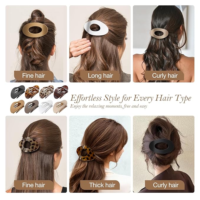 Upgraded 8 Pack French Flat Hair Clips for Women Girls, Matte Lay Flat Claw Clips, Large No-Slip Claw clips for Thick & Thin Hair, Strong Hold Styling Barrettes Accessories for Daily Styling