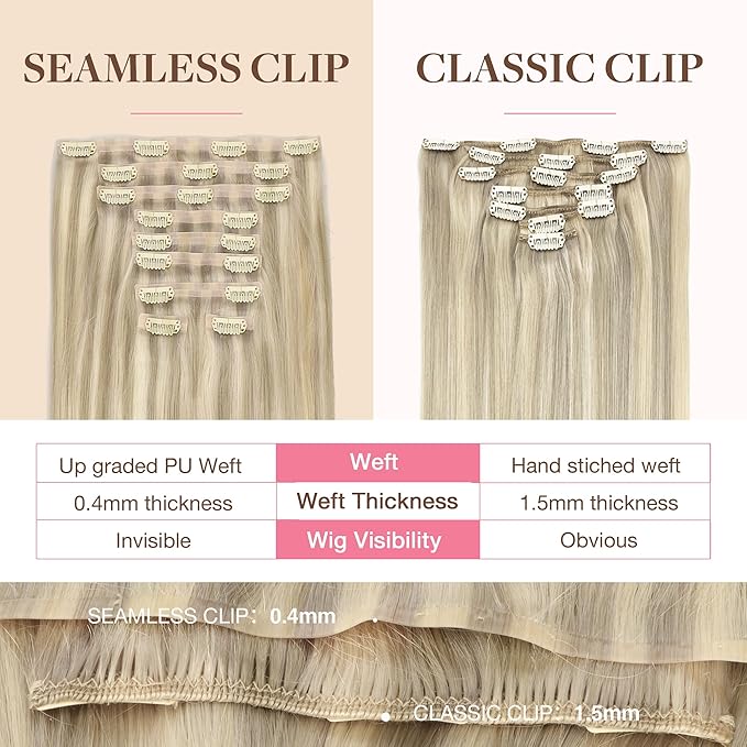 GOO GOO Clip in Hair Extensions Real Human Hair, Remy Human Hair Extensions Clip ins for Women, Natural Human Hair, 14inch 130g 9Pcs, 17A/60A Ash Blonde Highlighted Platinum Blonde