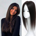 Hair Toppers for Women Real Human Hair, 360° 3D Human with Thinning Upgrade Middle Part Clip in Bangs Topper Hair Pieces for Women Daily(Medium Dark Brown, 18 Inch-3D-Side)