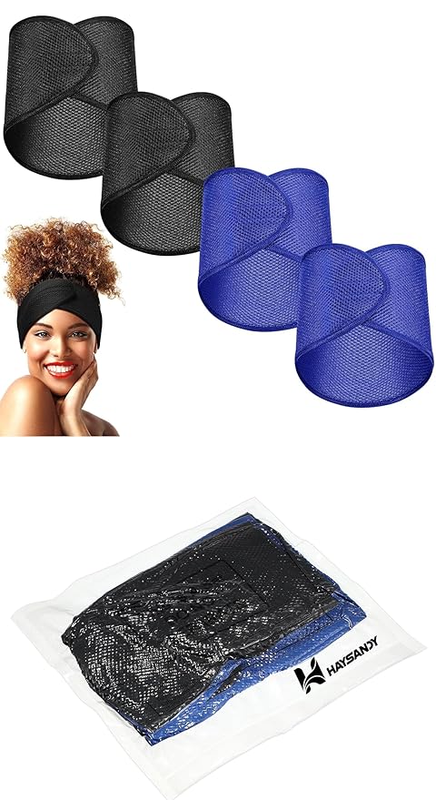 Haysandy Hair Wrap, 4 Pieces Mesh Hair Wrap for Black Women - Face Wash Makeup Hair Accessories Headbands (Black, Blue, 1 Count Pack of 1)