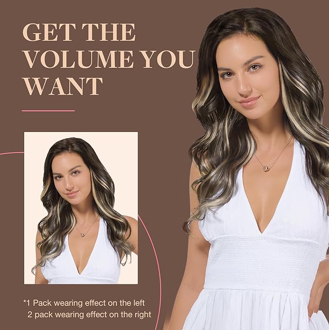 GOO GOO Clip in Hair Extensions Real Human Hair, Remy Human Hair Extensions Clip ins for Women, Natural Human Hair, 22inch 120g 7Pcs, 4/18 Balayage Chocolate Brown Highlighted Dirty Blonde