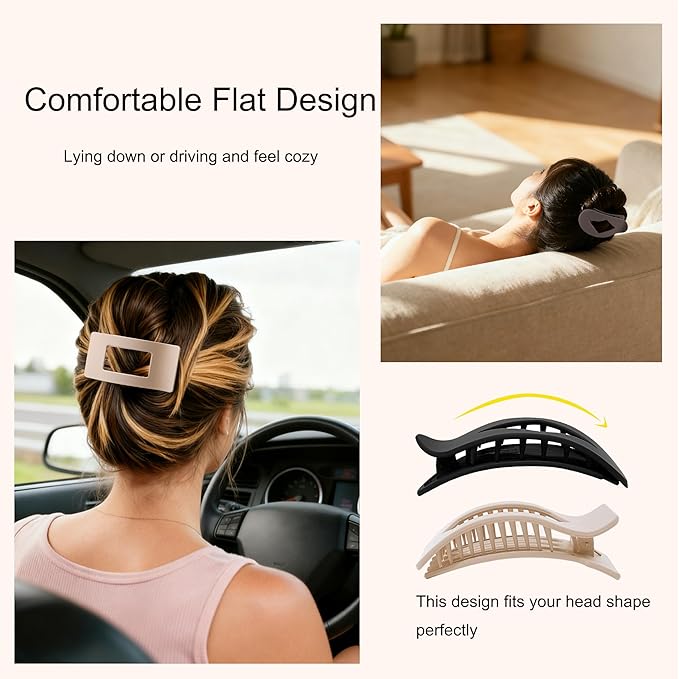 6 Pack Flat Hair Clips for Women,Large Claw Clips Strong Hold Hair Clips for for Thick & Thin Hair for Daily Styling