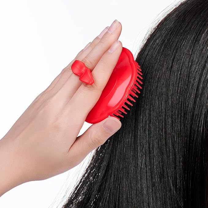 Hair Scalp Brush Dandruff Cleaning Brush Shower Scalp Shampoo Brush Scalp Massager Pack of 4 (Black and red)