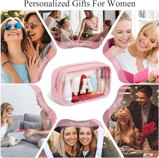 YOOLIFE Christmas Gifts for Grandkids Teacher Gift Travel Toiletry Bag Clear Makeup Bag Travel Essentials Christmas Gifts for Girls Teen Girlfriend Kids Birthday Gift Stocking Stuffers Pink M