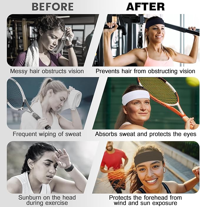 10 PCS Headbands for Women - Fashion Non Slip Cotton Headbands for Women and Men Perfect for Sports and Outdoor Activities in Summer,Including Running, Yoga, Cycling, Gym Workouts