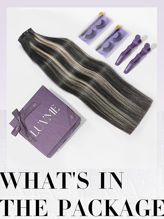 LUVME Balayage Clip in Hair Extensions, 135g 16 Inch Highlight Color Human Hair Extensions Thick Real Human Hair Clip on Double Weft Remy Hair