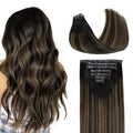 GOO GOO Clip in Hair Extensions Real Human Hair, Remy Human Hair Extensions Clip ins for Women, Natural Human Hair, 24inch 120g 7Pcs, 1B/6/1B Balayage Natural Black to Chestnut Brown