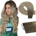 Full Shine Ombre Injected Tape in Hair Extensions Human Hair Blonde and Brown Balayage Machine Remy Extensions 22Inch Seamless Injection Virgin Tape ins Human Hair Extensions 25Gram 10Pcs