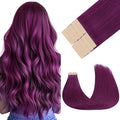 GOO GOO Tape in Hair Extensions Human Hair, Violet, 14inch 25g 10pcs, Colored Tape ins Human Hair Extensions, Silky&Soft Invisible Tape Ins, Hair Highlighted for Party