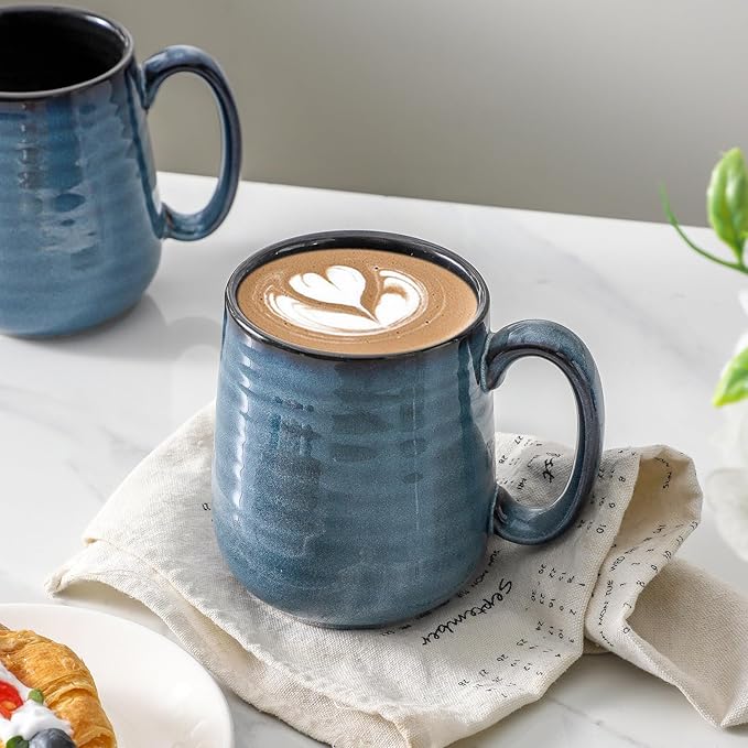 Hasense Coffee Mug Set of 4, 12 Ounce Ceramic Coffee Cups with Handle, Large Mug Set for Coffee, Tea, Chocolate, Modern Mug Gift for Men and women, Dishwasher & Microwave Safe(Blue)