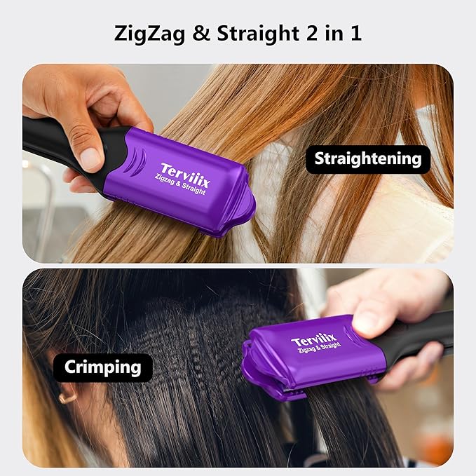 Terviiix Crimper Hair Iron with 4 Interchangeable Plates, Keratin & Argan Oil Infused Hair Crimper for Women, Volumizing Crimping Iron for Thin Fine Hair, 5 Heat Settings & 60 Mins Auto Off, Purple