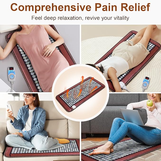 Natural Blue Jade Heating Pad, Infrared Heating Pad, Far Infrared Heating Pads with Travel Bag and Chair Strap, Smart Controller with Memory Function, Auto Shut Off (Brown, 38 in x 24 in)