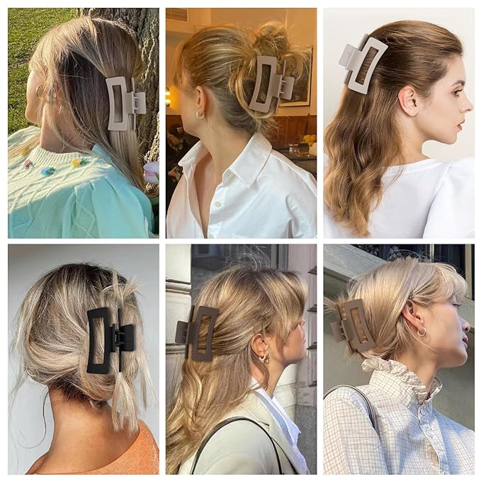3.5 Inch Medium Hair Claw Clips 6 Pack Hair Clips for Women Square Rectangle Claw for Hair Banana Jaw Clips Hair Accessories for Girls -Regular