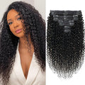 20 inch 3c 4a Kinky Curly Clip ins Real Human Hair for Full Head Full Curly Clip on Hair Extensions Natural Black Color Clip in Hair For Women 120g/pack(20inch,#1B)