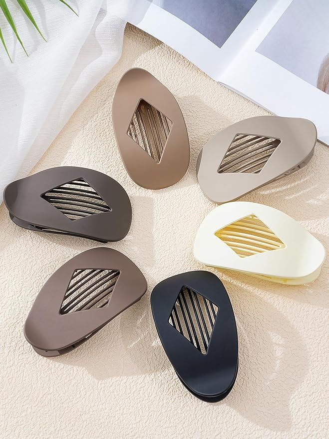 6 PCS Flat Hair Clips for Women - French Medium Flat Claw Clips for Thick Thin Hair, Strong Grip Non Slip Hair Claw Clips for Women Girls