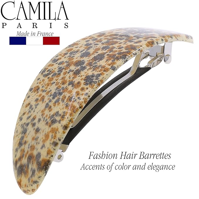 Camila Paris CP3297 French Hair Barrette Oval For Thick Curly Wavy Long Hair, Strong Hold Grip Hair Clips for Women, No Slip Rubberized Metal Clasp, Styling Girls Hair Accessories, Made in France