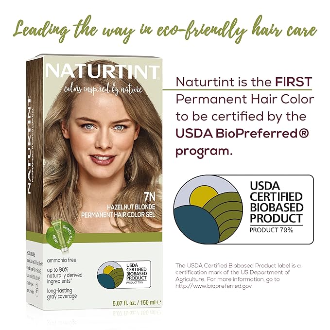 Naturtint 7N Hazelnut Blonde Permanent Hair Color (Pack of 1), Ammonia Free, Vegan, Cruelty Free, up to 100% Gray Coverage, Long Lasting Results (Packaging may vary)
