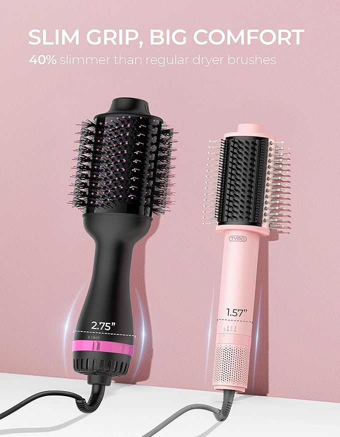 TYMO 2.0 Hair Dryer Brush Volumizer - Fast Drying Blow Dryer Brush and Smoothing Comb in One for Quick Easy Salon Blowout, Hot Air Styler Heated Round Brush Compact & Lightweight for Travel, 2.5”