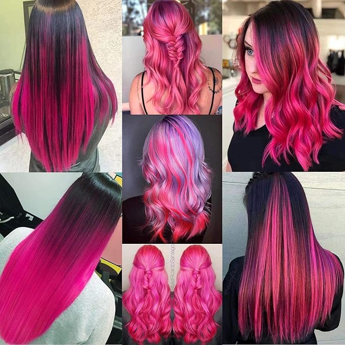 Pink Hair Extensions Clip in, 22 Inch 10 Pcs Long Straight Colored, for Kids Girls Women Highlight Party, Synthetic