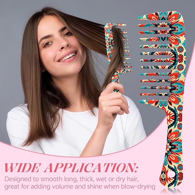 Wide Tooth Comb,Effortless Tangle Removal for Curly, Wet, Long Hair Wet,Cute Aesthetic Design for Women Men and Girls (Orange-15)