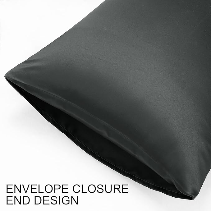 uxcell 2 Pack Silk Satin Pillowcase for Hair and Skin, Cool, Silky, Soft Breathable Pillow Cases King Size 20x36 Inch Sateen Pillowcase Black with Envelope Closure