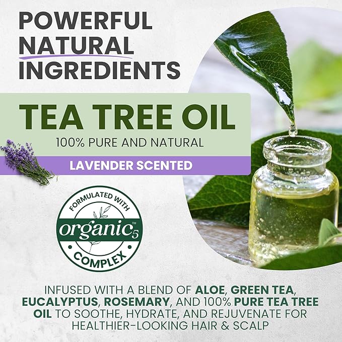 Tea Tree & Lavender Conditioner, Soothes Itchy, Dry Scalp, Refreshes, Hydrates, Detangles & Controls Frizz, Reduces Hair Loss, Lavender-Infused Nourishing Formula for All Hair Types, 16 fl oz
