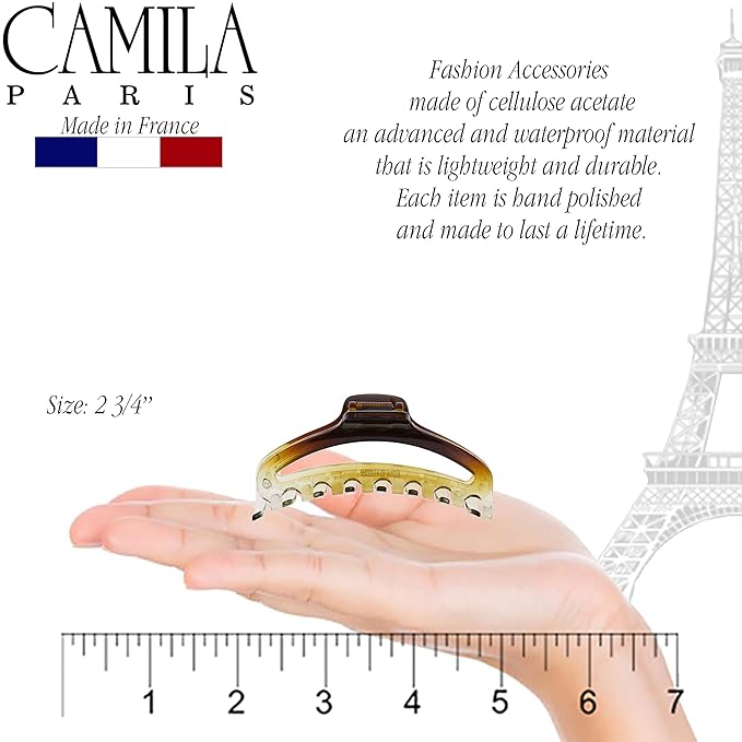Camila Paris CP2381 French Hair Clip for Women, Small Narrow, Cristal, Girls Hair Claw Clips Jaw Fashion Durable and Styling Hair Accessories for Women, Strong Hold No Slip Grip, Made in France