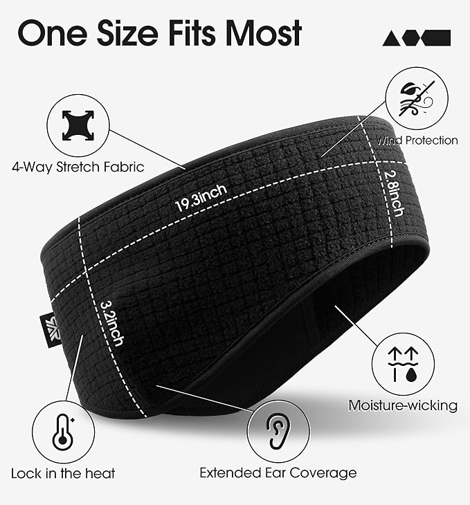 SUNMECI Lightweight Soft Fleece Headband - Breathable Ear Muffs for Men Women in Winter Running Cycling Ski Comfortable Warm for Clod Weather Sports