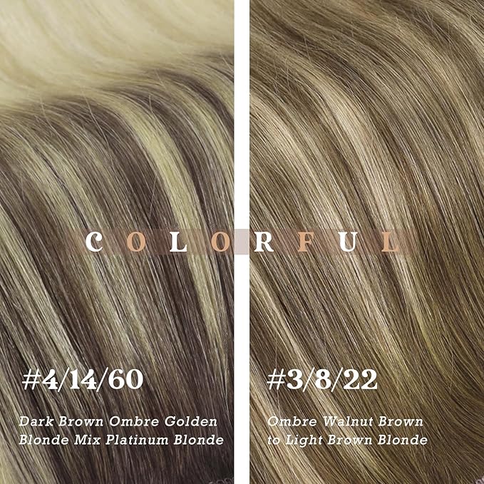 Ve Sunny Human Hair Clip in Extensions Invisible Clip in Hair Extensions Balayage Clip in Human Hair Extensions Dark Brown Ombre Golden Blonde Mix Light Blonde Daily Use Charming 7pcs 120g 20inch