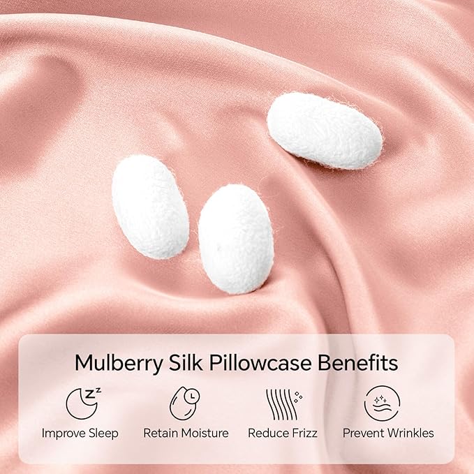 INFIIXSO Silk Pillow Cases 2 Pack Standard Size, Ultra Smooth & Soft Mulberry Silk Pillow Case for Hair and Skin, Breathable Cooling Silk Pillowcase with Hidden Zipper (Rose Pink, 20x26 Inches)