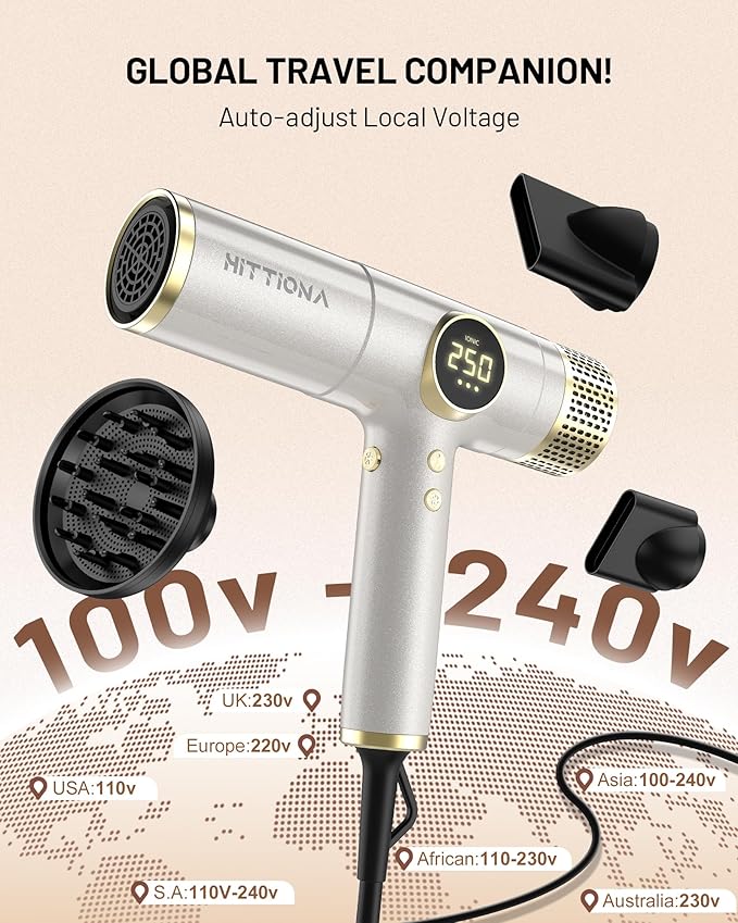Infrared Ionic Hair Dryer with Diffuser - 2000W Dual Voltage Blow Dryer Gift for Women, Fast Drying, Frizz Control, Lightweight & Low Noise, Red Light & Negative Ions, European Travel 110V-240V
