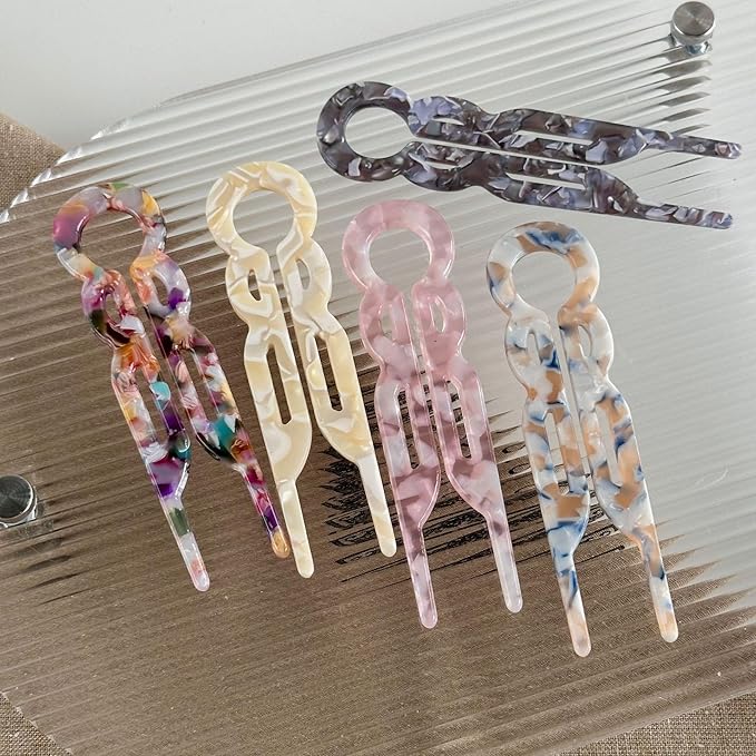 Prestige French Hair Pins, Acetate Leopard Print Hair Pin for Women,Suitable for All Hair Types (BlueBrown-D-3PCS)