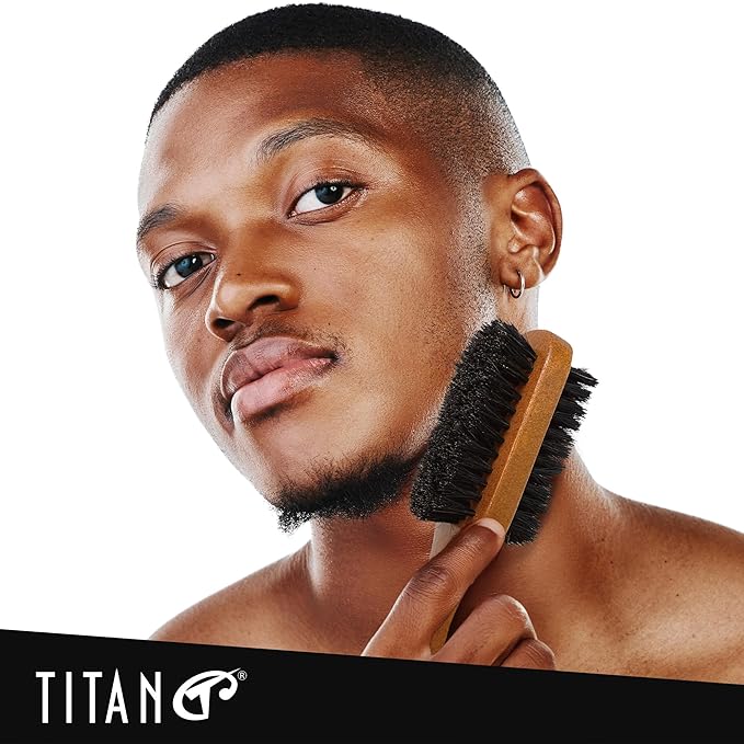 TITAN Double Sided Boar Bristle Brush, 100% Natural Firm and Soft Bristles with Wooden Handle, 2-in-1 Hair Brush for Waves, Fades, and Slick Back Styling, Durable Wood Design for Men and Women