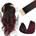 GOO GOO Tape in Hair Extensions Human Hair, 1/99 Balayage Jet Black to Red, 24inch 30g 10pcs, Skin Weft Seamless Invisible, Silky Straight with Thick Ends, Remy Human Hair